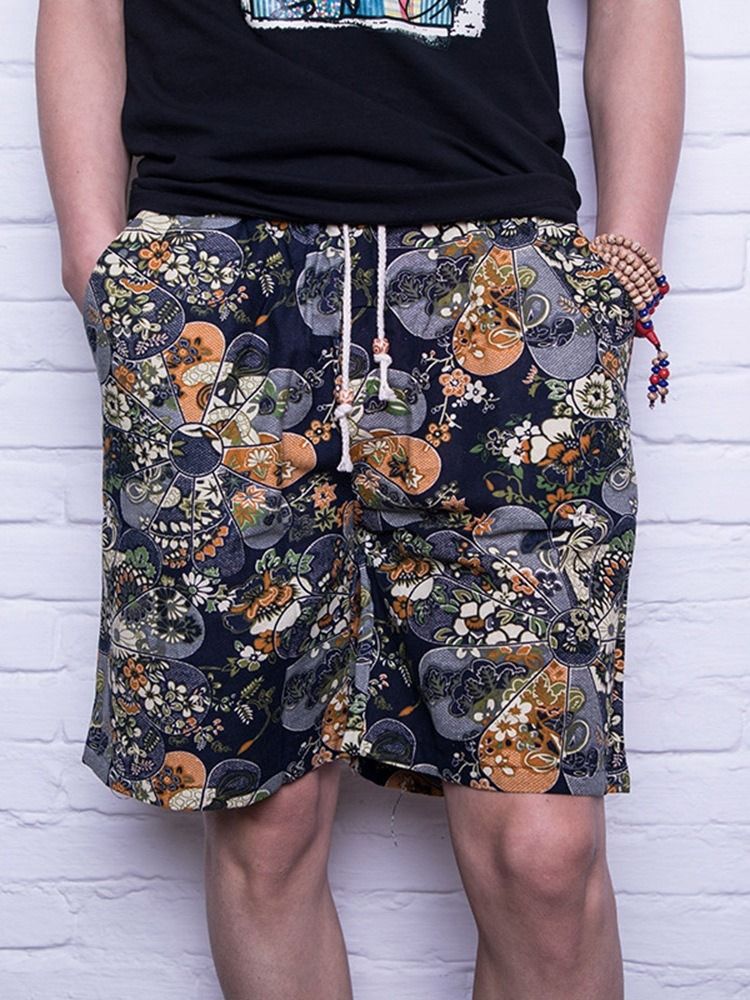 Blommiga Raka Spetsshorts För Män