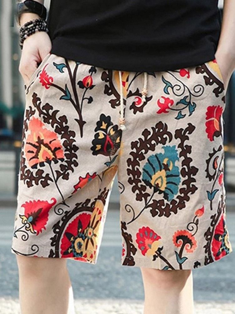 Blommiga Raka Spetsshorts För Män