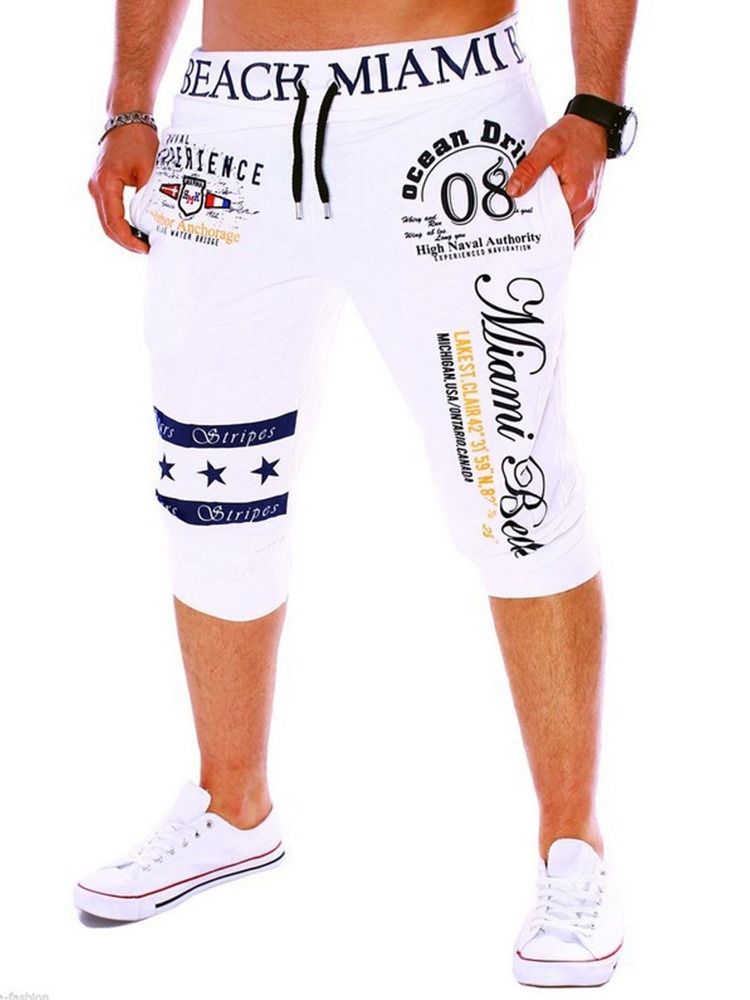 Brev Rakt Tryck Med Mitten Av Midjan Casual Shorts För Män