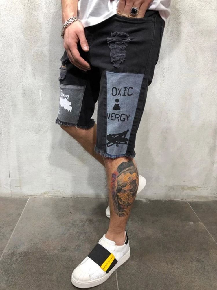 Button Color Block Mid Midja Dragkedja Herr Jeans