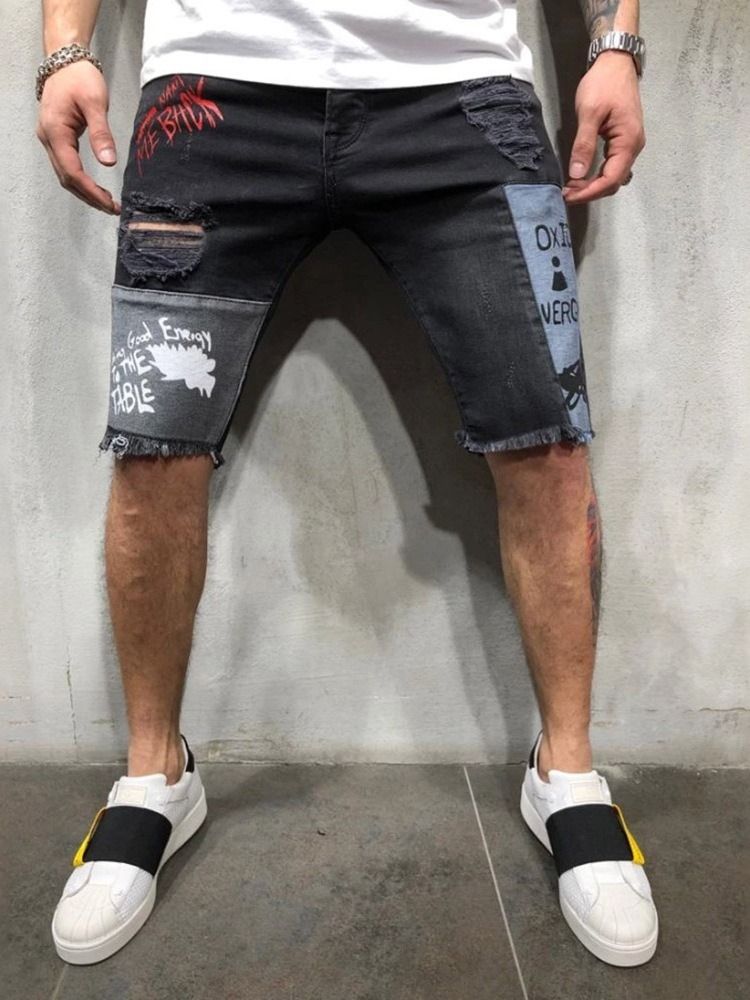 Button Color Block Mid Midja Dragkedja Herr Jeans