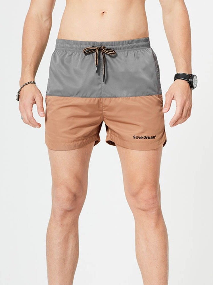 Color Block Rak Snörning Casual Herrshorts