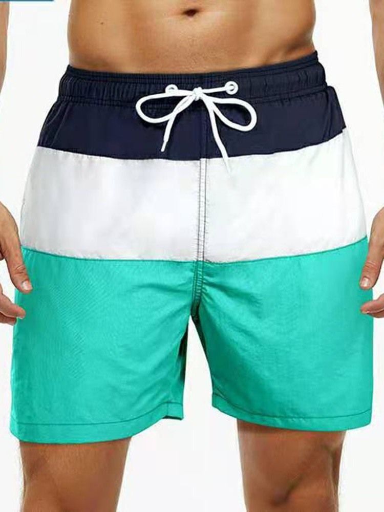 Color Block Snörning Rak Midja Shorts För Män