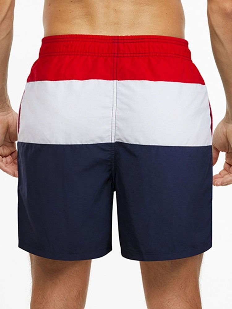 Color Block Snörning Rak Midja Shorts För Män