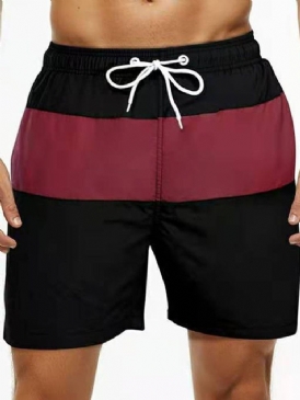 Color Block Snörning Rak Midja Shorts För Män