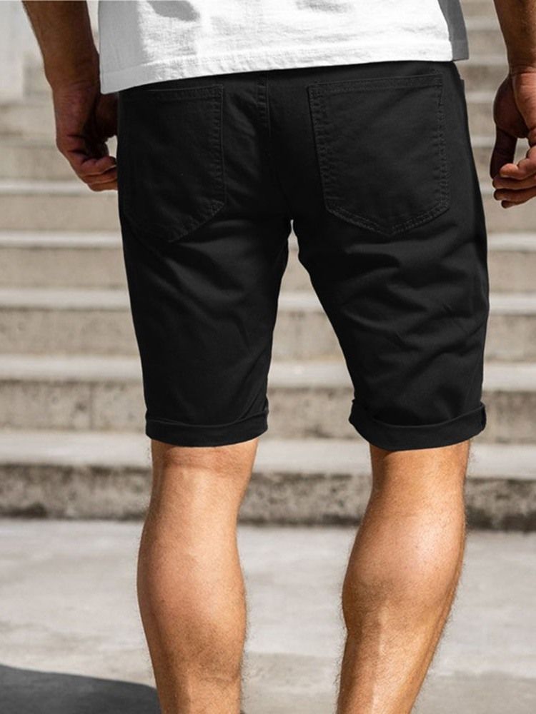 Enkelt Hål Dragkedja För Män Casual Shorts