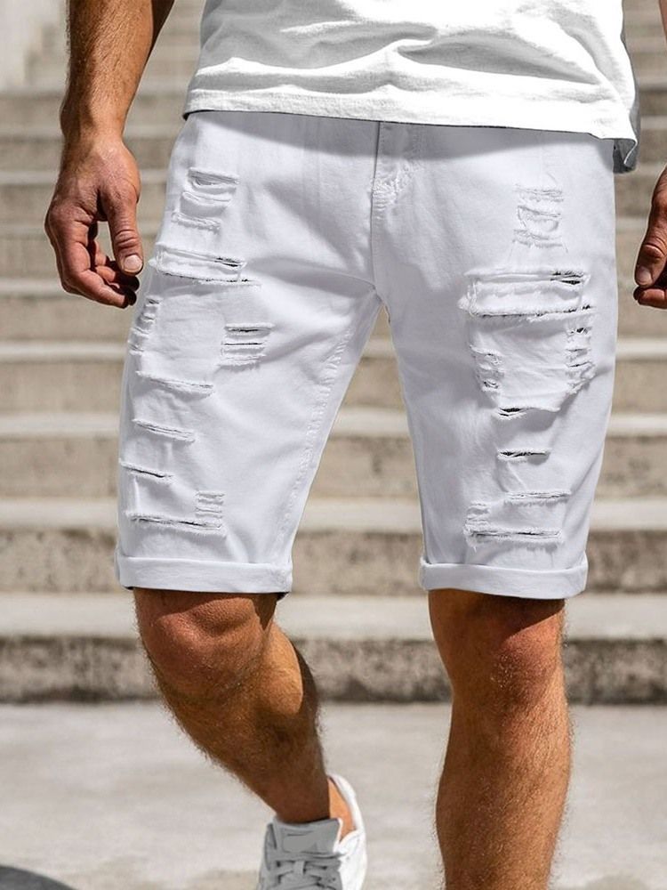 Enkelt Hål Dragkedja För Män Casual Shorts