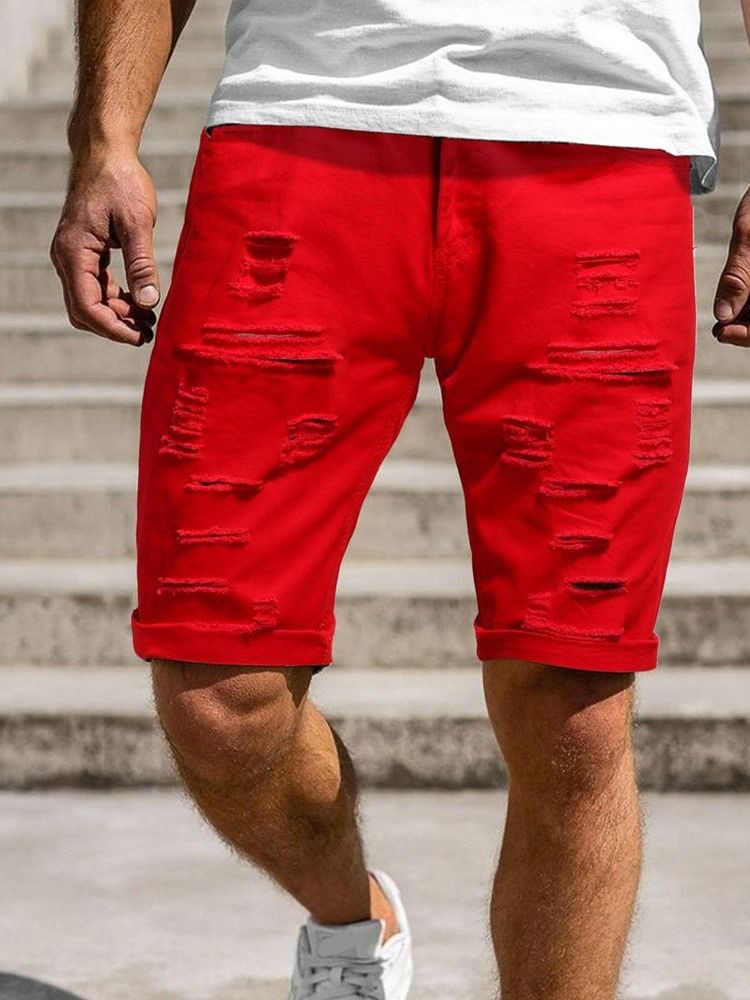 Enkelt Hål Dragkedja För Män Casual Shorts