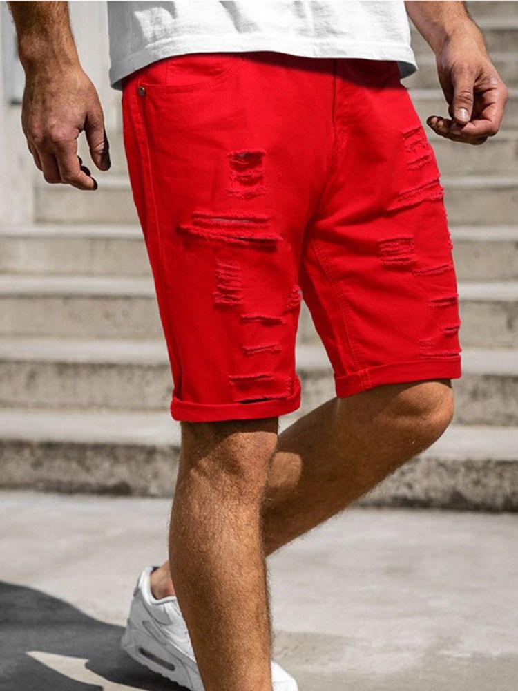 Enkelt Hål Dragkedja För Män Casual Shorts