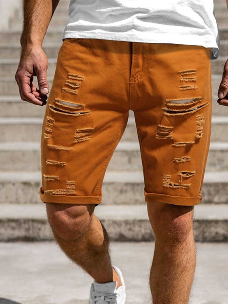 Enkelt Hål Dragkedja För Män Casual Shorts
