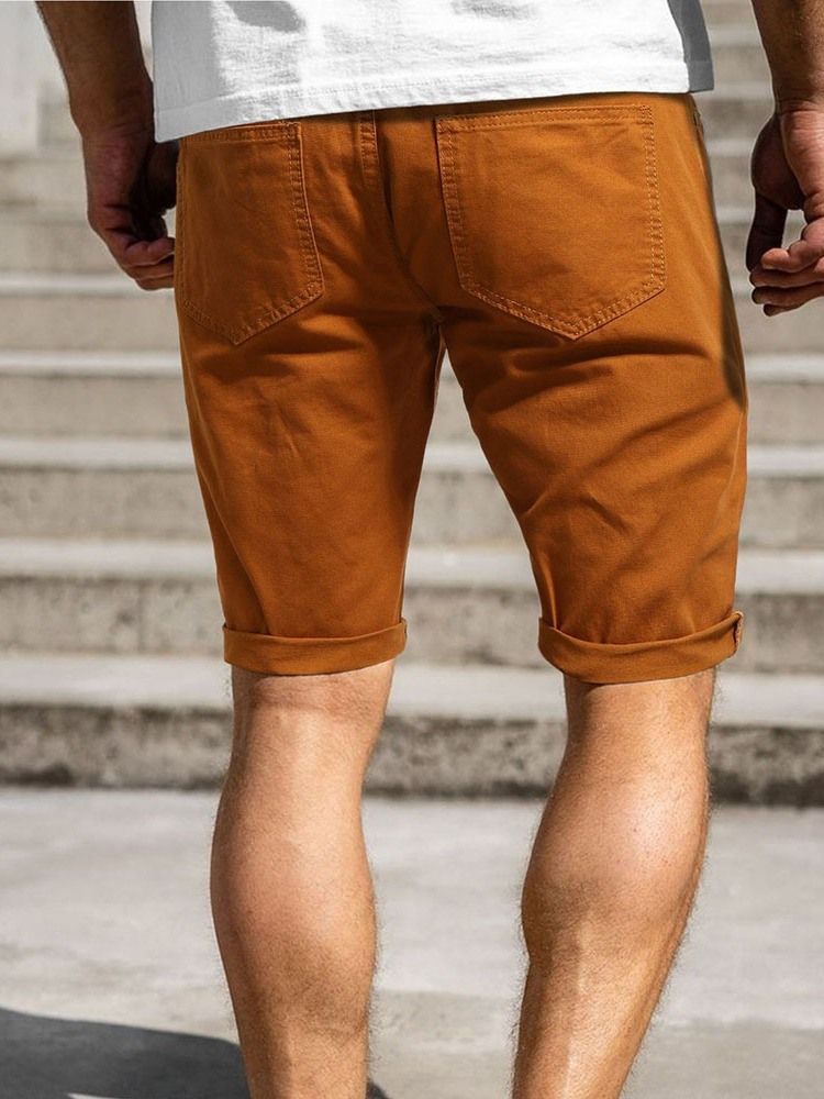 Enkelt Hål Dragkedja För Män Casual Shorts