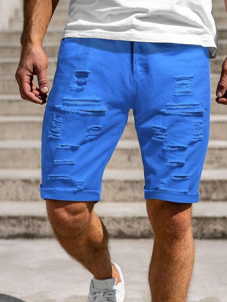 Enkelt Hål Dragkedja För Män Casual Shorts