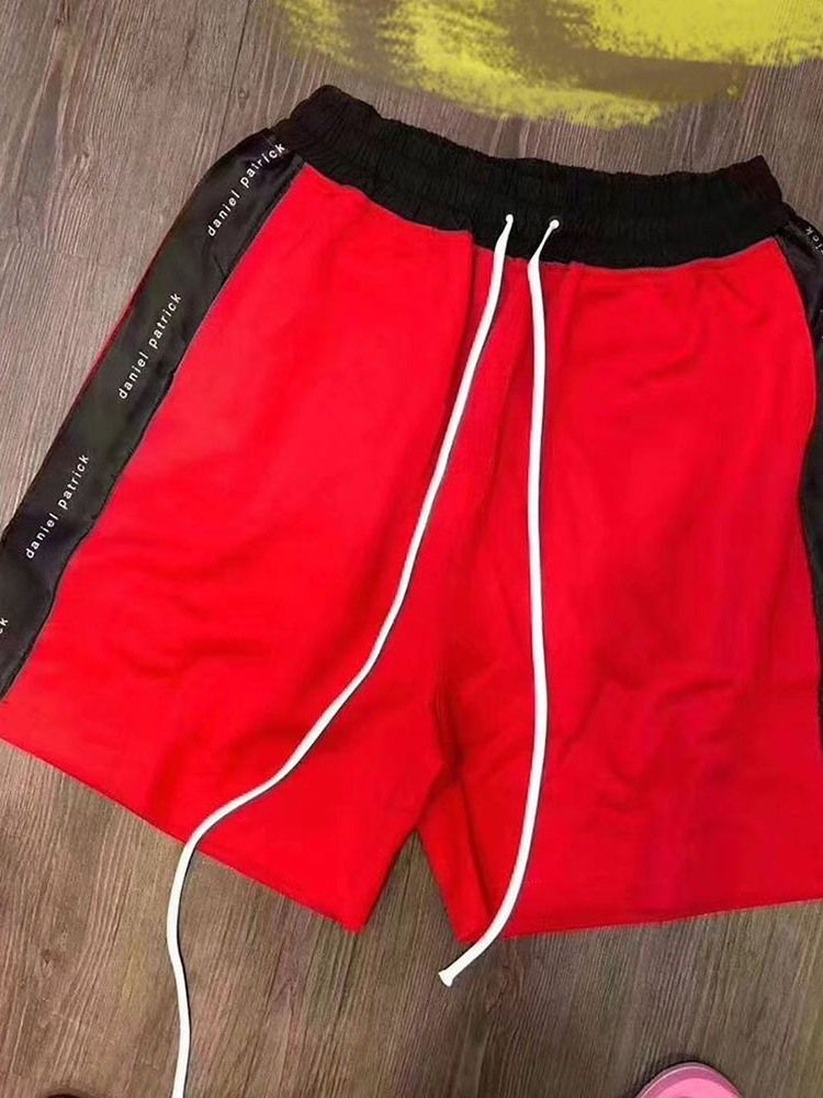 Färgblock Rak Snörning Casual Snörshorts För Män