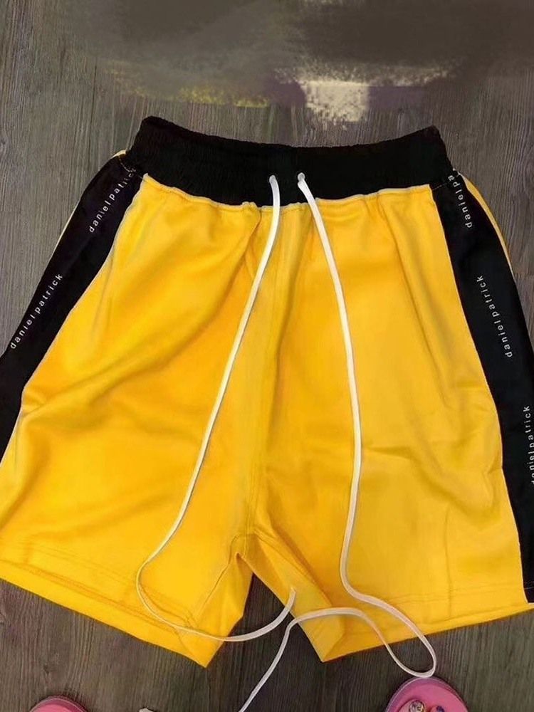 Färgblock Rak Snörning Casual Snörshorts För Män