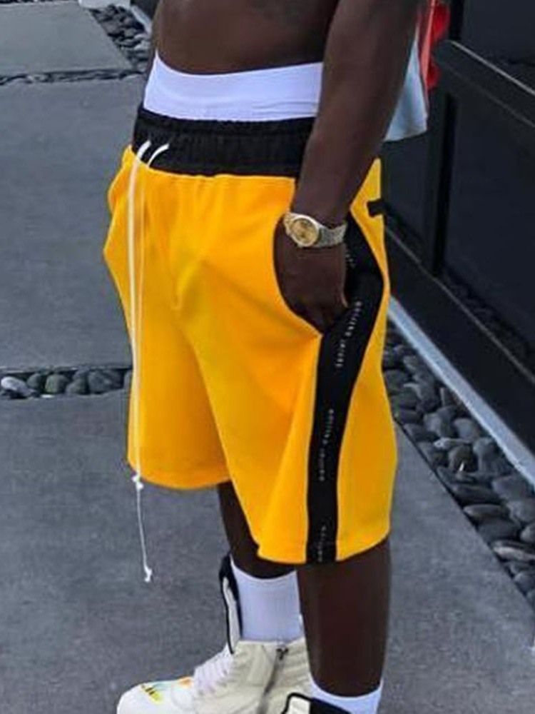 Färgblock Rak Snörning Casual Snörshorts För Män