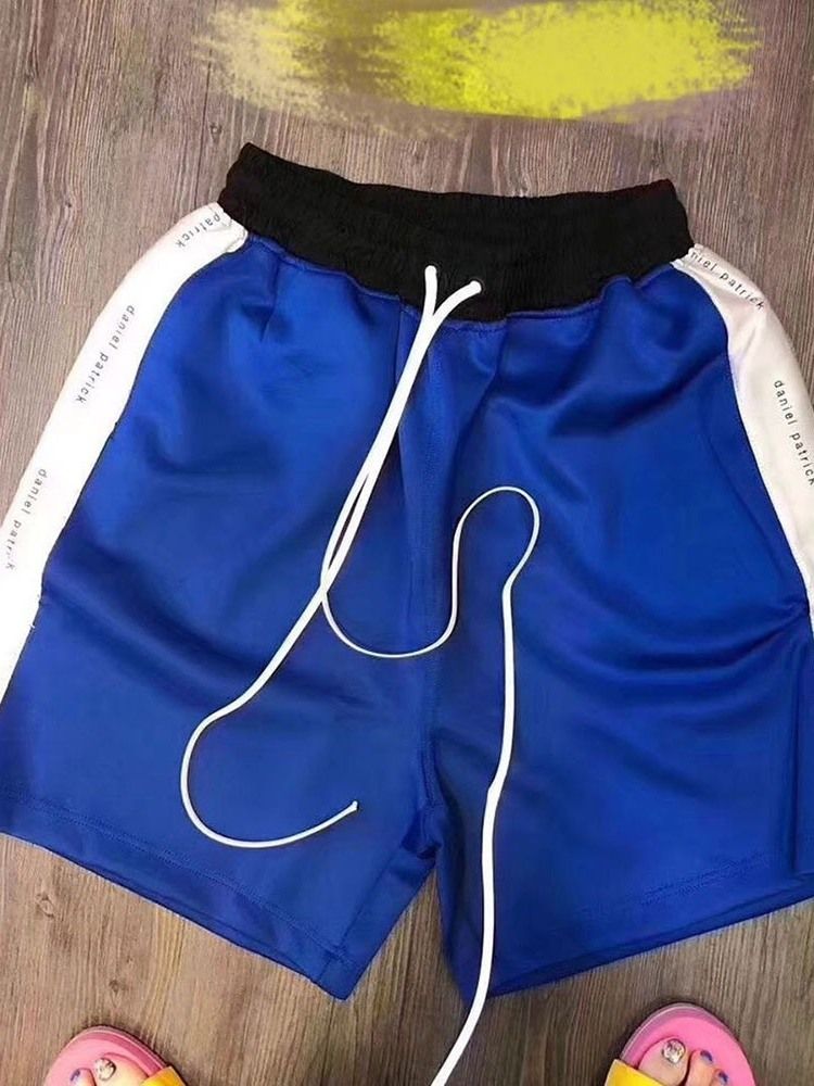 Färgblock Rak Snörning Casual Snörshorts För Män