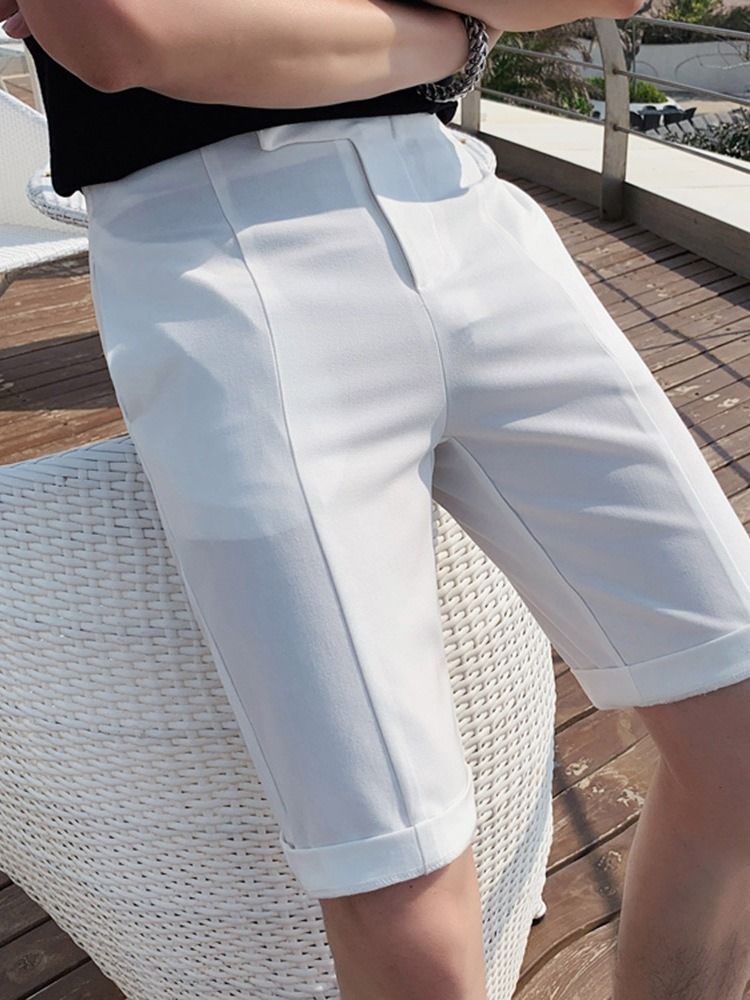 Fick Rak Vanlig Dragkedja Mid Waist Mäns Casual Shorts