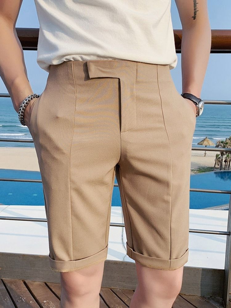 Fick Rak Vanlig Dragkedja Mid Waist Mäns Casual Shorts