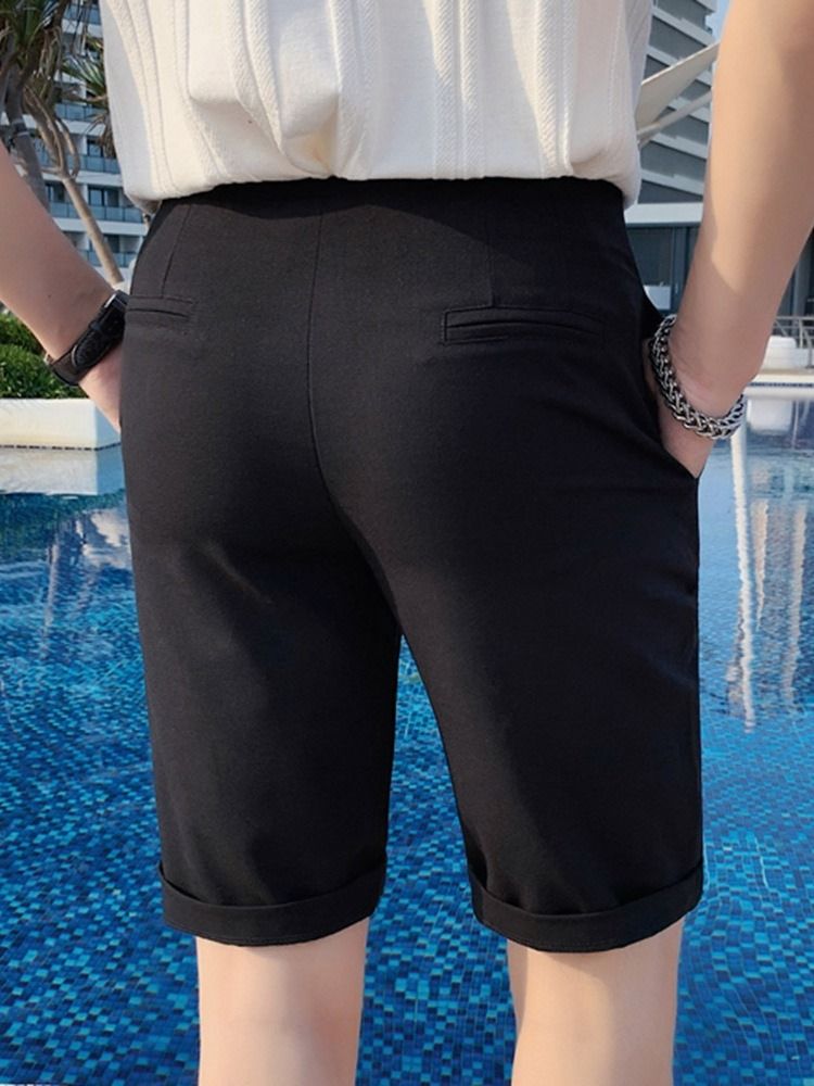Fick Rak Vanlig Dragkedja Mid Waist Mäns Casual Shorts