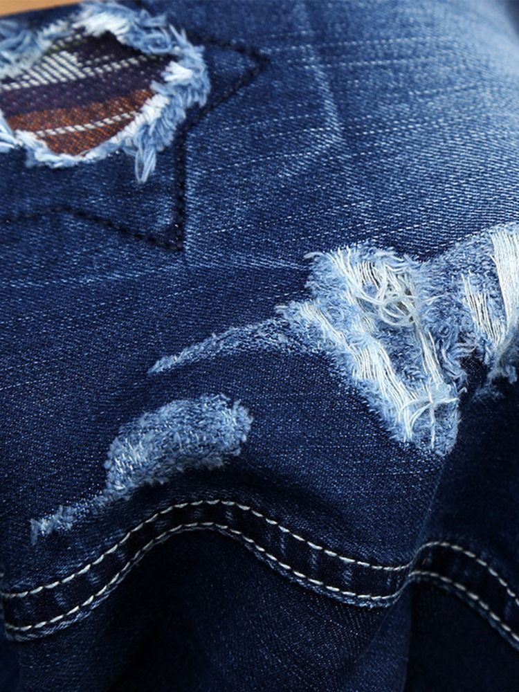 Holes Denim Slim Shorts För Män