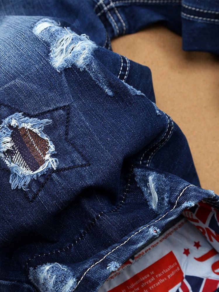 Holes Denim Slim Shorts För Män