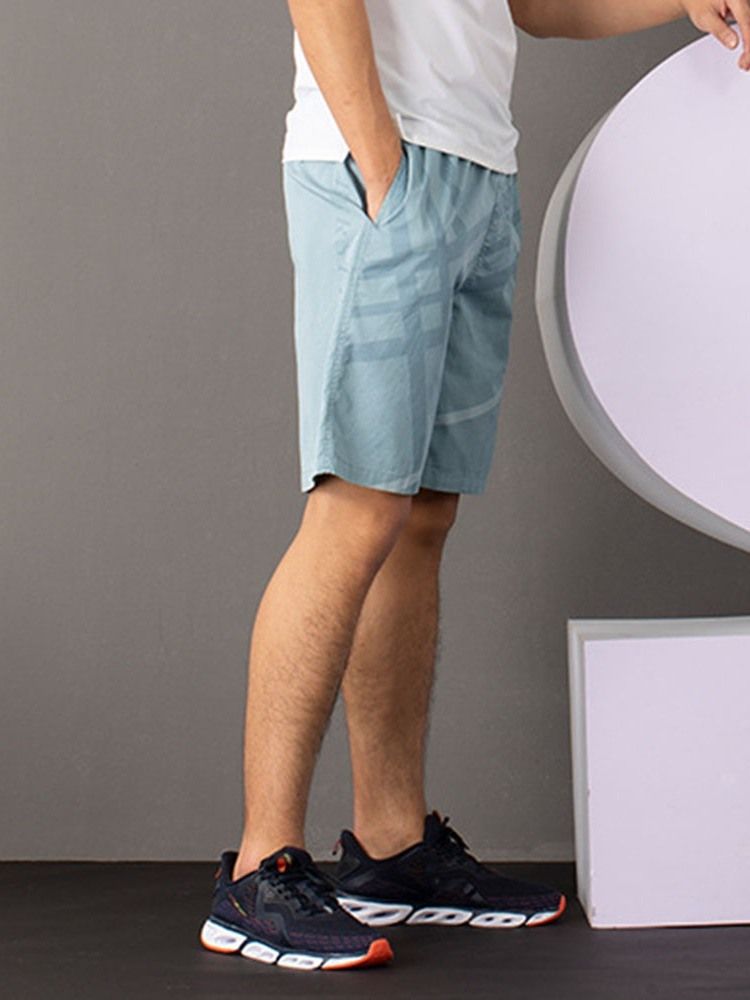 Print Raka Resårer Med Mitten Av Midja Shorts För Män