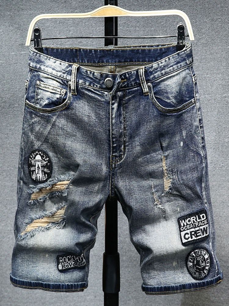Rak Dragkedja För Män Casual Jeansshorts Med Ficka
