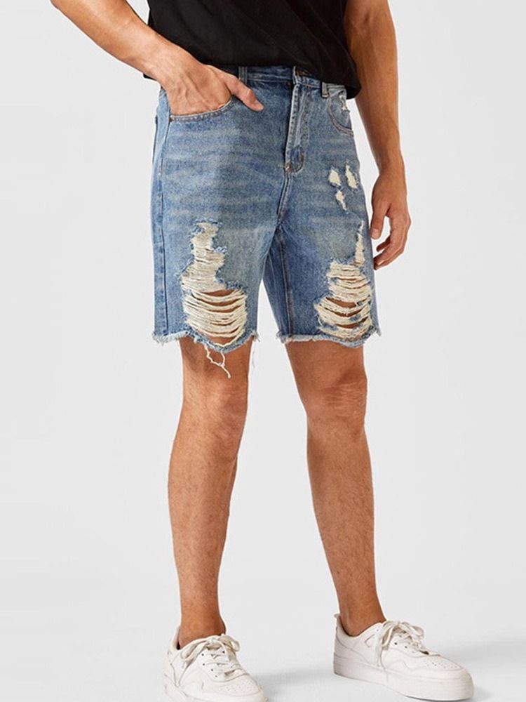Rak Europeisk Dragkedja Med Knappar Jeansshorts För Män