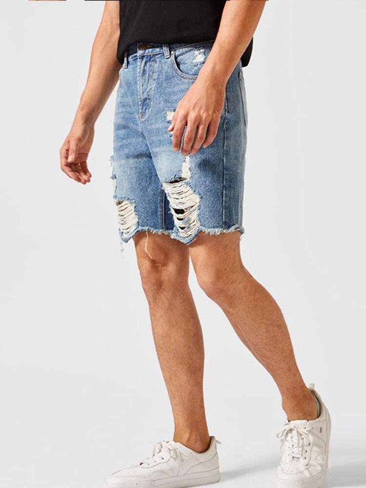 Rak Europeisk Dragkedja Med Knappar Jeansshorts För Män