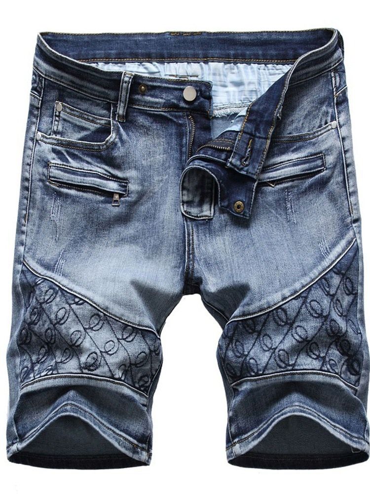 Rak Ficka Casual Zipper Jeansshorts För Män