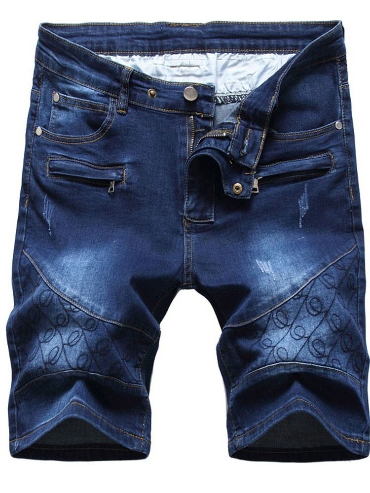 Rak Ficka Casual Zipper Jeansshorts För Män