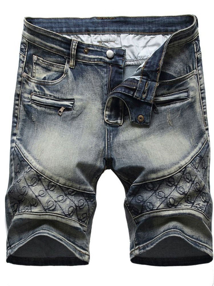 Rak Ficka Casual Zipper Jeansshorts För Män