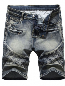 Rak Ficka Casual Zipper Jeansshorts För Män