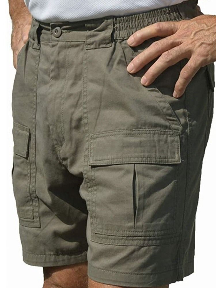 Rak Ficka Enfärgad Mäns Casual Zipper Shorts