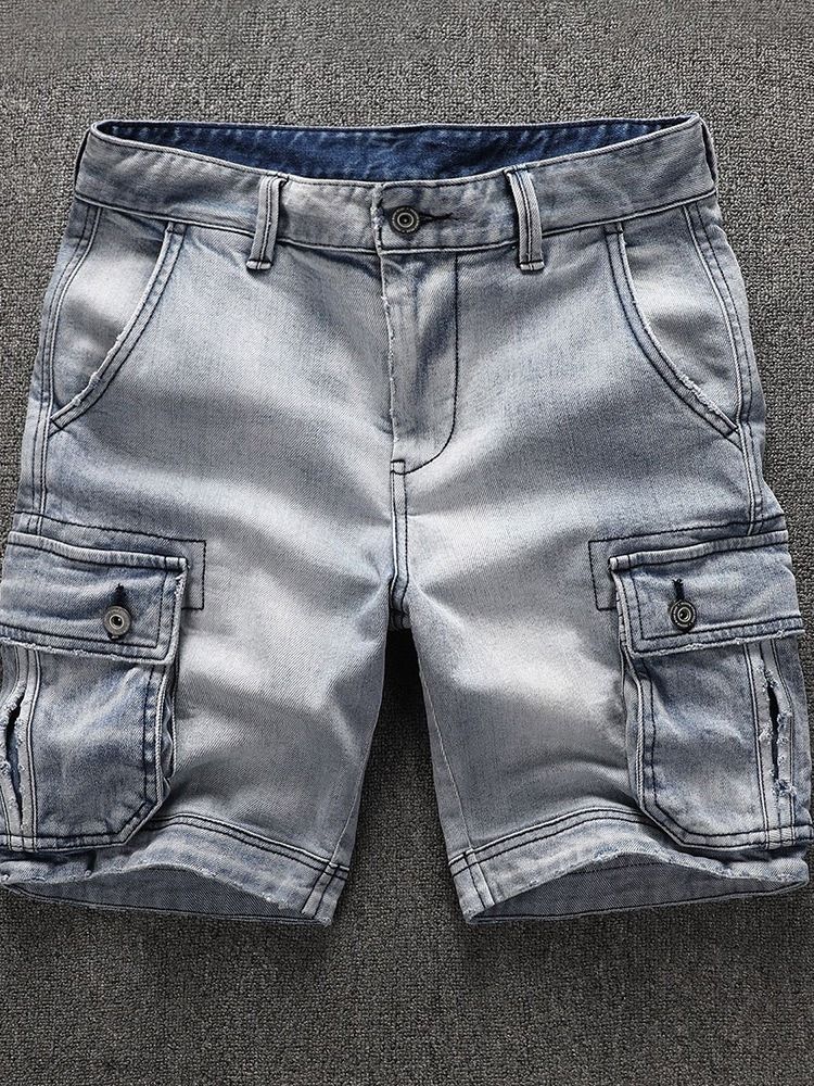 Rak Midja Dragkedja För Män Jeansshorts