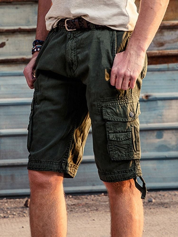Rak Plain Pocket Mid Waist Dragkedja Casual Herrbyxor