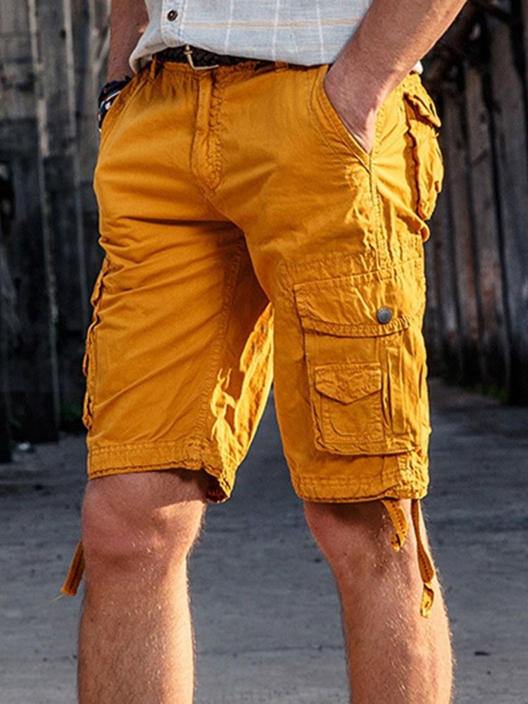 Rak Plain Pocket Mid Waist Dragkedja Casual Herrbyxor