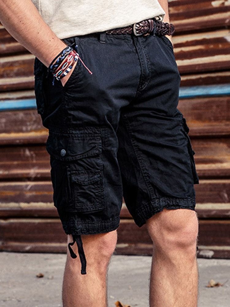 Rak Plain Pocket Mid Waist Dragkedja Casual Herrbyxor