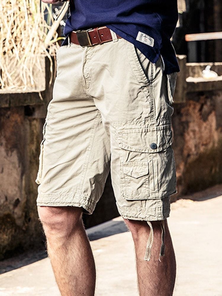 Rak Plain Pocket Mid Waist Dragkedja Casual Herrbyxor
