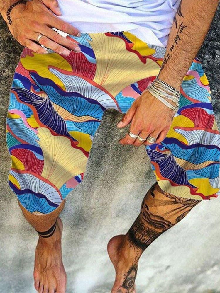 Rakblommiga Strandshorts För Män Med Snörning