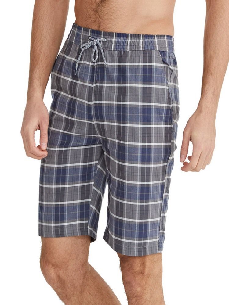 Rutig Pocket Lace-Up Män Casual Shorts
