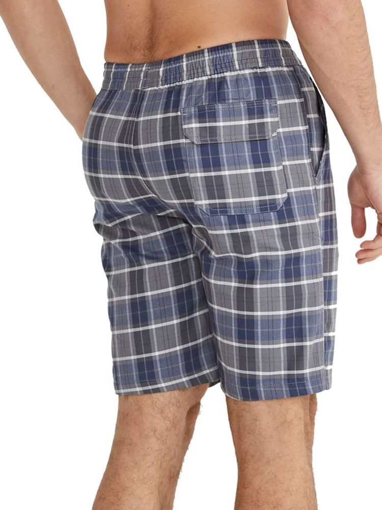 Rutig Pocket Lace-Up Män Casual Shorts