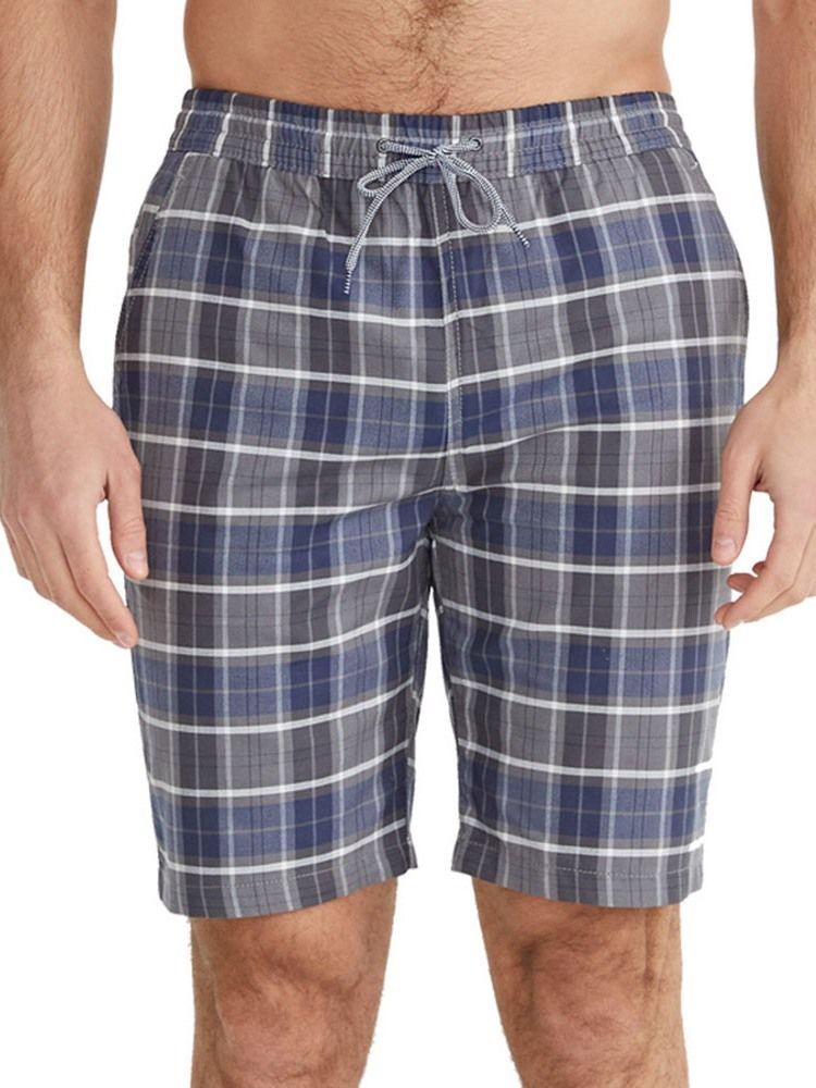 Rutig Pocket Lace-Up Män Casual Shorts