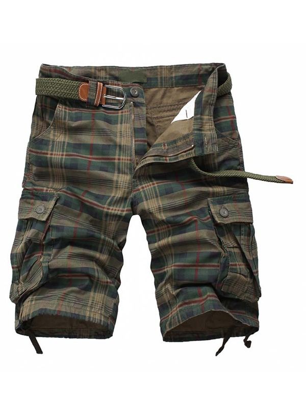 Rutig Rak Dragkedja Med Mitten Av Midjan För Män Casual Byxor