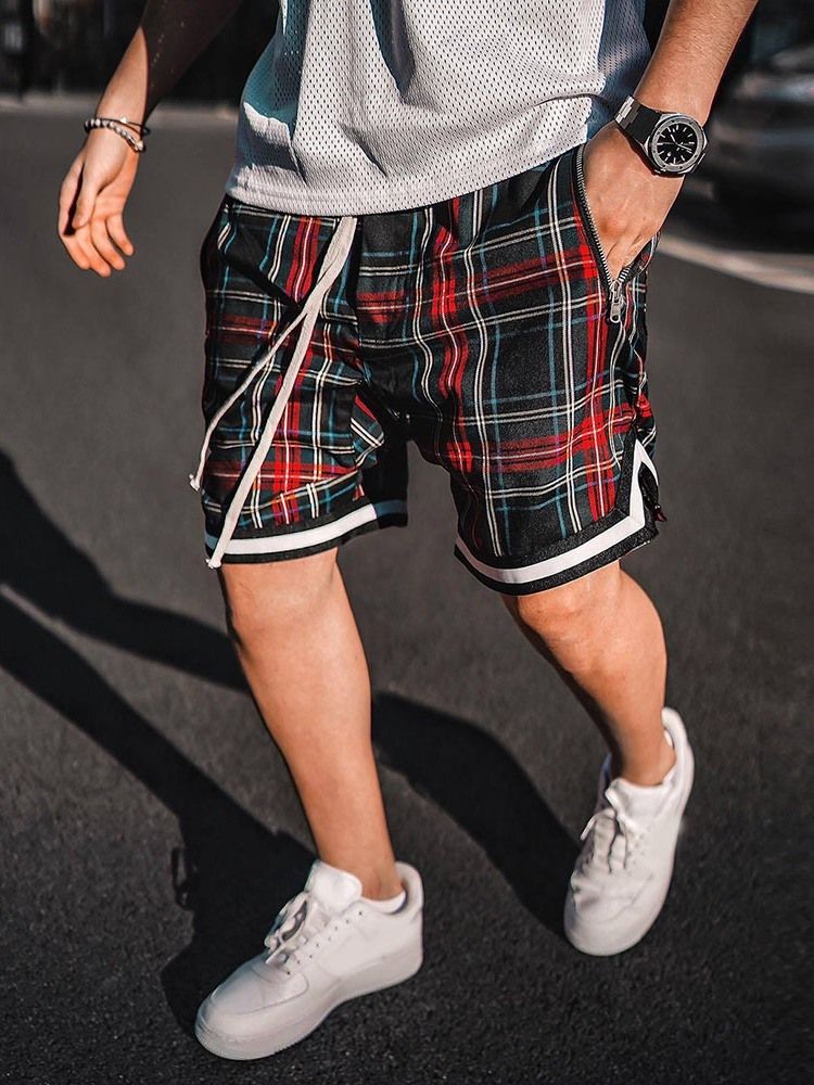 Rutiga Lösa Casual Shorts Med Snörning