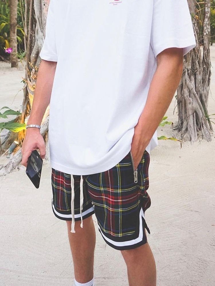 Rutiga Lösa Casual Shorts Med Snörning