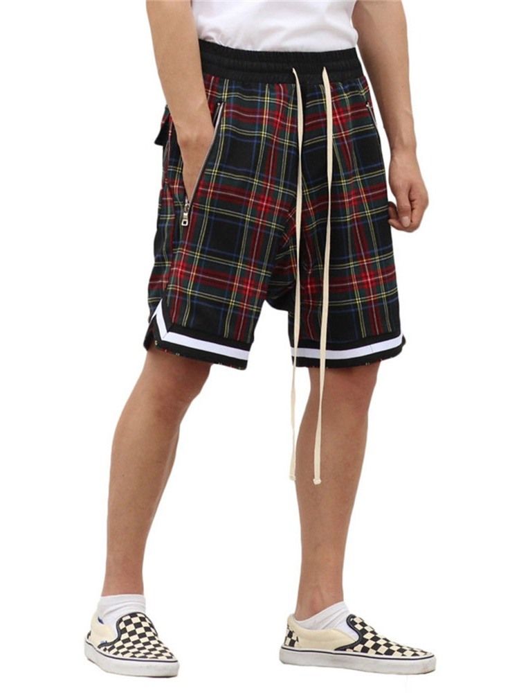 Rutiga Lösa Casual Shorts Med Snörning