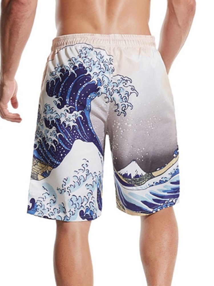 Skriv Ut Raka Bomullsblandningar Strandshorts För Män