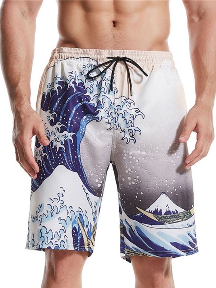 Skriv Ut Raka Bomullsblandningar Strandshorts För Män