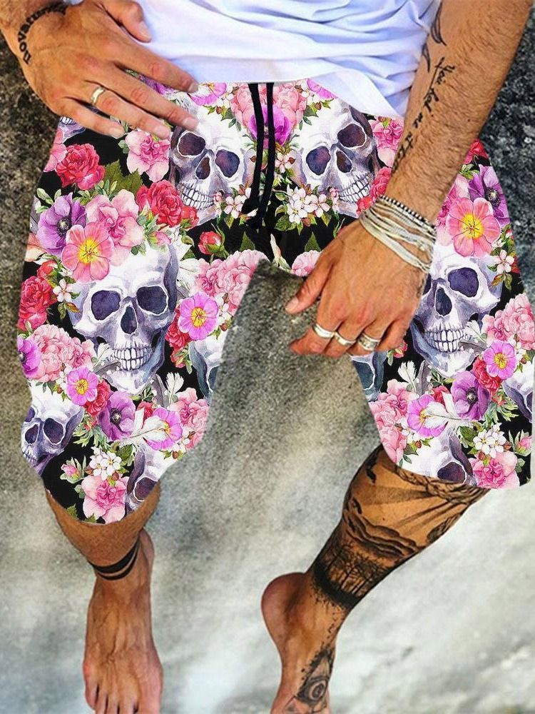 Skull Straight Print Herr Strandshorts